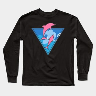 Ride the Waves with Pink Dolphin Wave: Discover Rare Pink River Dolphins and Ocean Adventures Long Sleeve T-Shirt